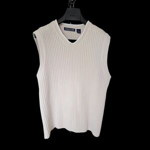 90's Structure XL Beige Ribbed V-Neck Cotton Sweater Vest SP2000-003